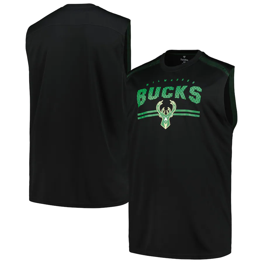 Men's Milwaukee Bucks Fanatics Black Big & Tall Birdseye Muscle Tank Top - ujerseystore