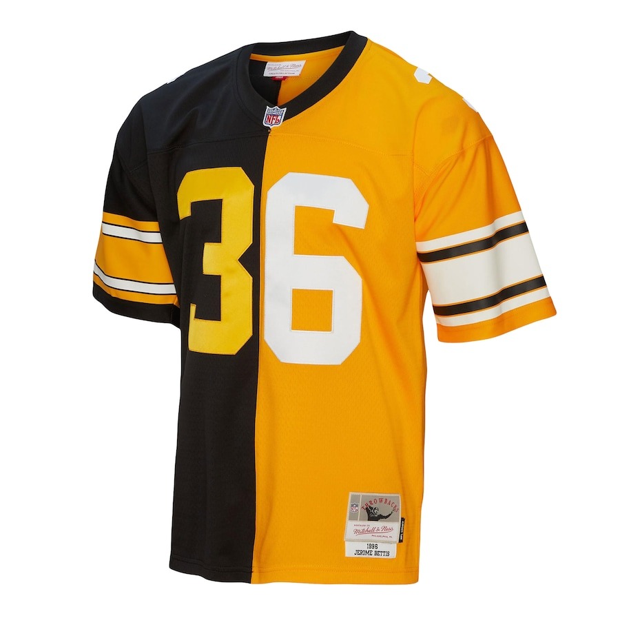 Men's Pittsburgh Steelers Jerome Bettis Mitchell & Ness Black/Gold 1996 Split Legacy Replica Jersey - ujerseystore