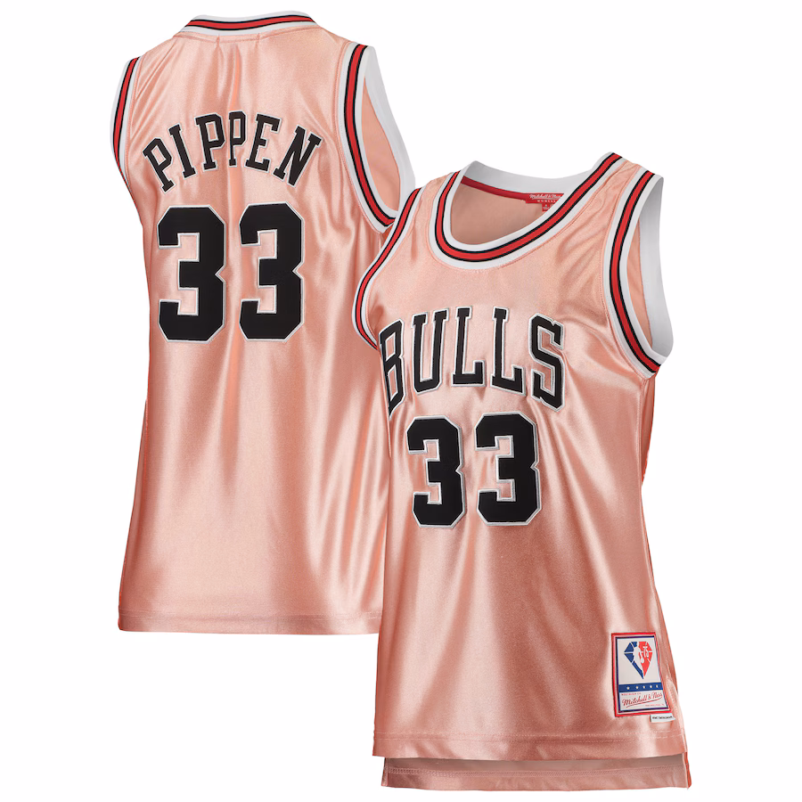 Women's Chicago Bulls Scottie Pippen Mitchell & Ness Pink 75th Anniversary Rose Gold 1997 Swingman Jersey - ujerseystore