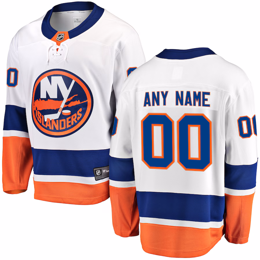 Men's New York Islanders Fanatics White Away Breakaway Custom Jersey - ujerseystore