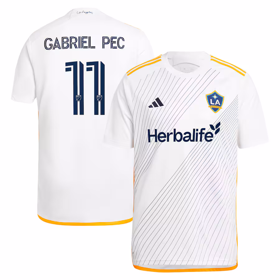 Men's LA Galaxy Gabriel Pec adidas White 2024 Angelino Kit Replica Player Jersey - ujerseystore