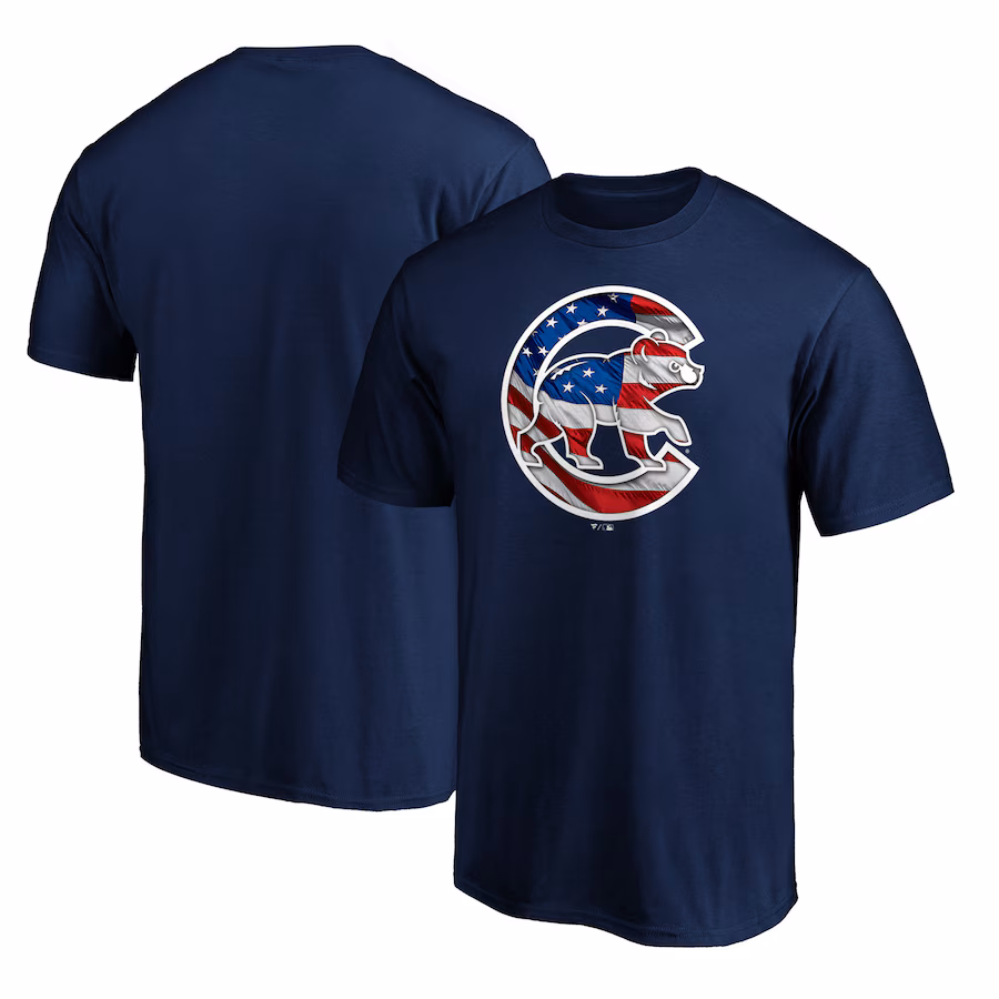 Men's Chicago Cubs Navy Team Banner Wave T-Shirt - ujerseystore