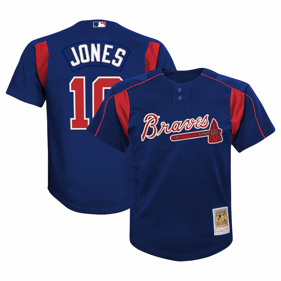 Youth Atlanta Braves Chipper Jones Mitchell & Ness Navy Cooperstown Collection Mesh Batting Practice Jersey - ujerseystore