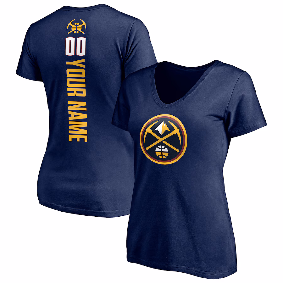 Women's Denver Nuggets Navy Playmaker Personalized Name & Number V-Neck T-Shirt - ujerseystore