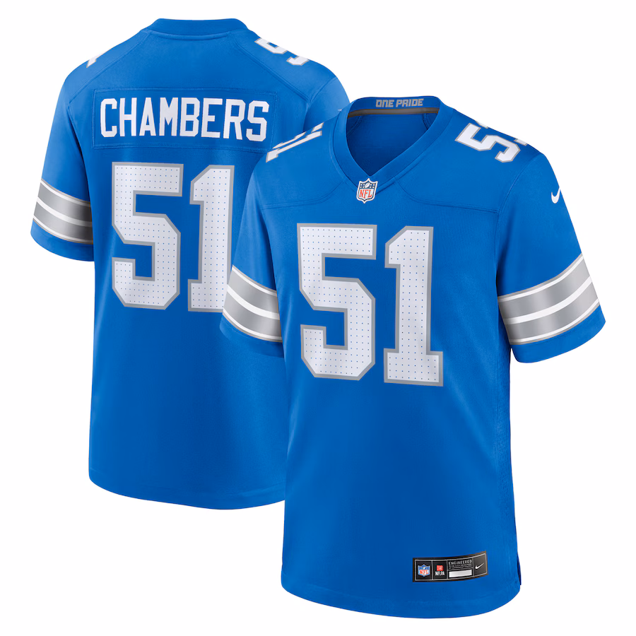 Men's Detroit Lions Steele Chambers Nike  Blue Game Jersey - ujerseystore
