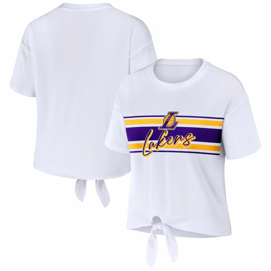 Women's Los Angeles Lakers  WEAR by Erin Andrews White Tie-Front T-Shirt - ujerseystore