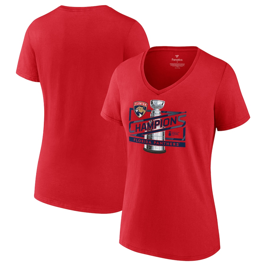Women's Florida Panthers Fanatics Red 2024 Stanley Cup Champions Primetime V-Neck T-Shirt - ujerseystore