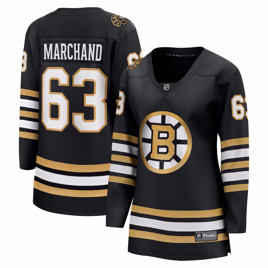 Women's Boston Bruins Brad Marchand Fanatics Black 100th Anniversary Premier Breakaway Player Jersey - ujerseystore