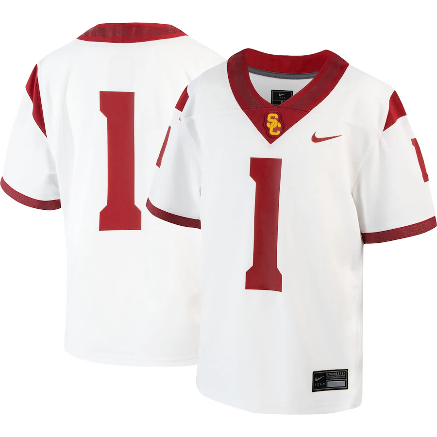 Youth Nike #1 White USC Trojans 1st Armored Division Old Ironsides Untouchable Football Jersey - ujerseystore