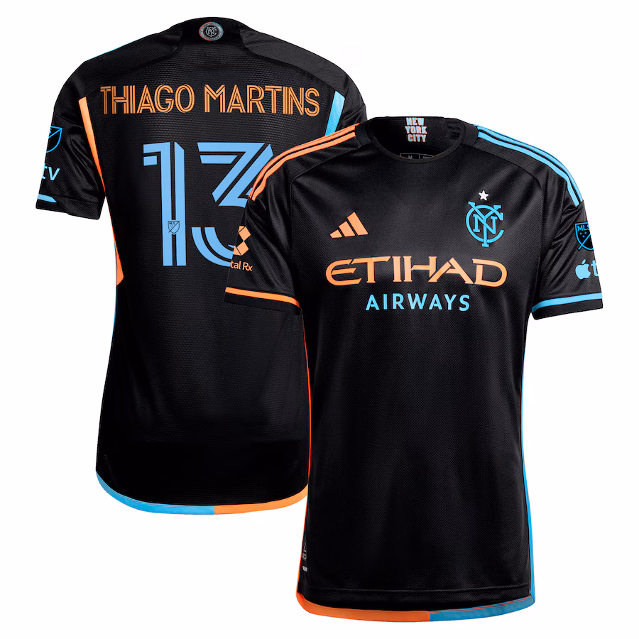 Men's New York City FC Thiago Martins adidas Black 2024 24/7 Kit Authentic Player Jersey - ujerseystore