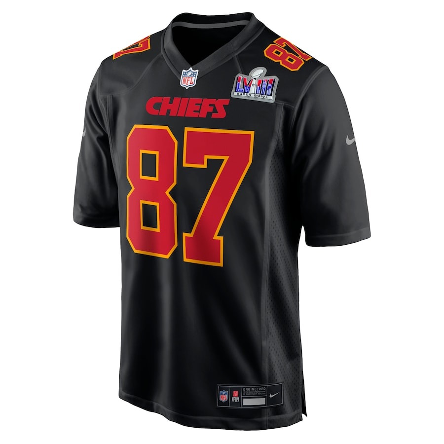Men's Kansas City Chiefs Travis Kelce Nike Black Super Bowl LVIII Carbon Fashion Game Player Jersey - ujerseystore