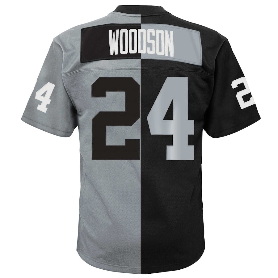 Youth Las Vegas Raiders Charles Woodson Mitchell & Ness Black/Silver Split Legacy Jersey - ujerseystore