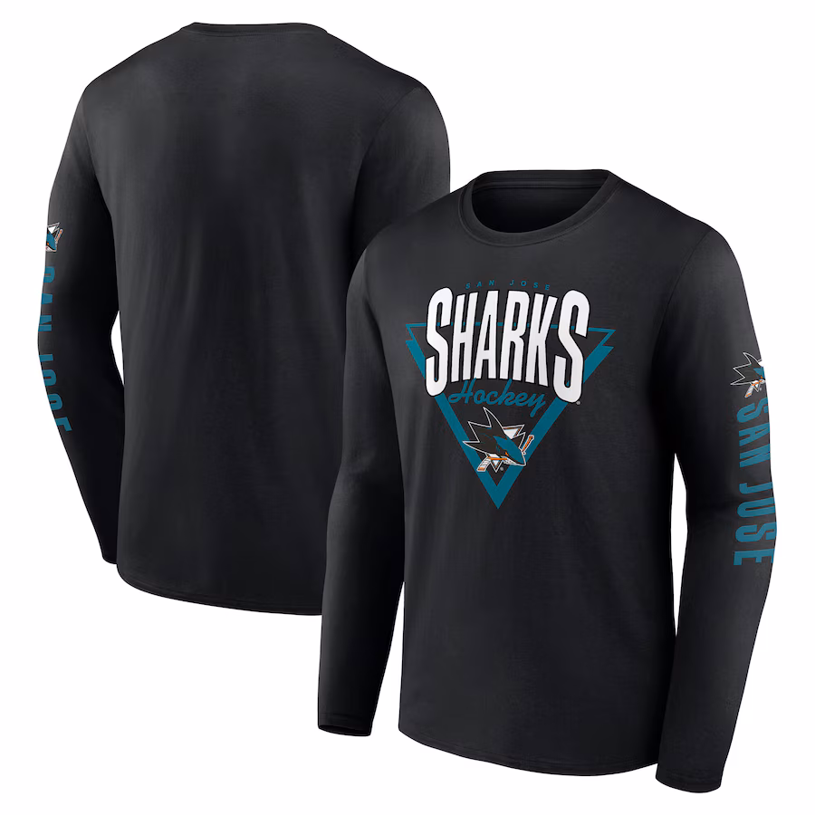 Men's San Jose Sharks Fanatics Black Headline Long Sleeve T-Shirt - ujerseystore