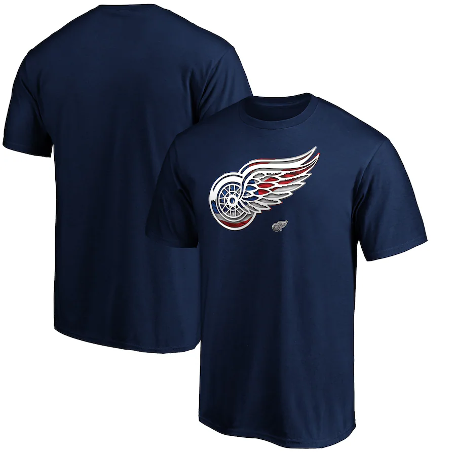 Men's Detroit Red Wings Navy Banner Wave Logo T-Shirt - ujerseystore