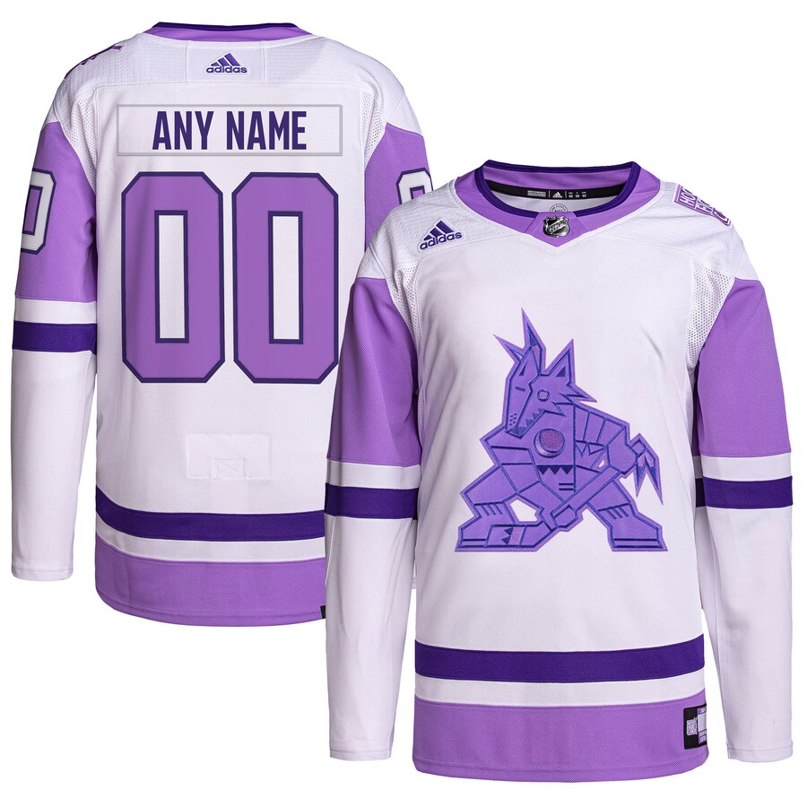 Men's Arizona Coyotes adidas White/Purple Hockey Fights Cancer Primegreen Authentic Custom Jersey - ujerseystore