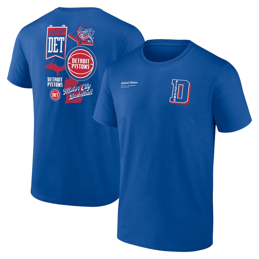 Men's Detroit Pistons Blue Split Zone T-Shirt - ujerseystore