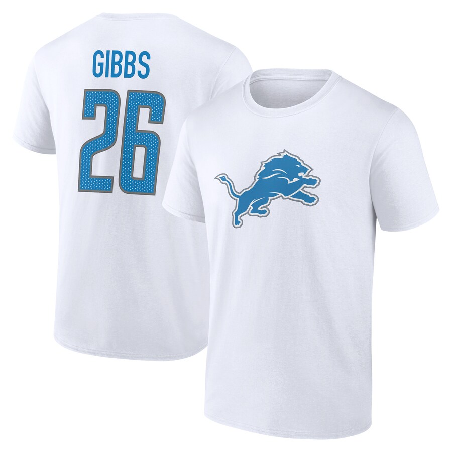 Men's Detroit Lions Jahmyr Gibbs White Icon Player Name & Number T-Shirt - ujerseystore