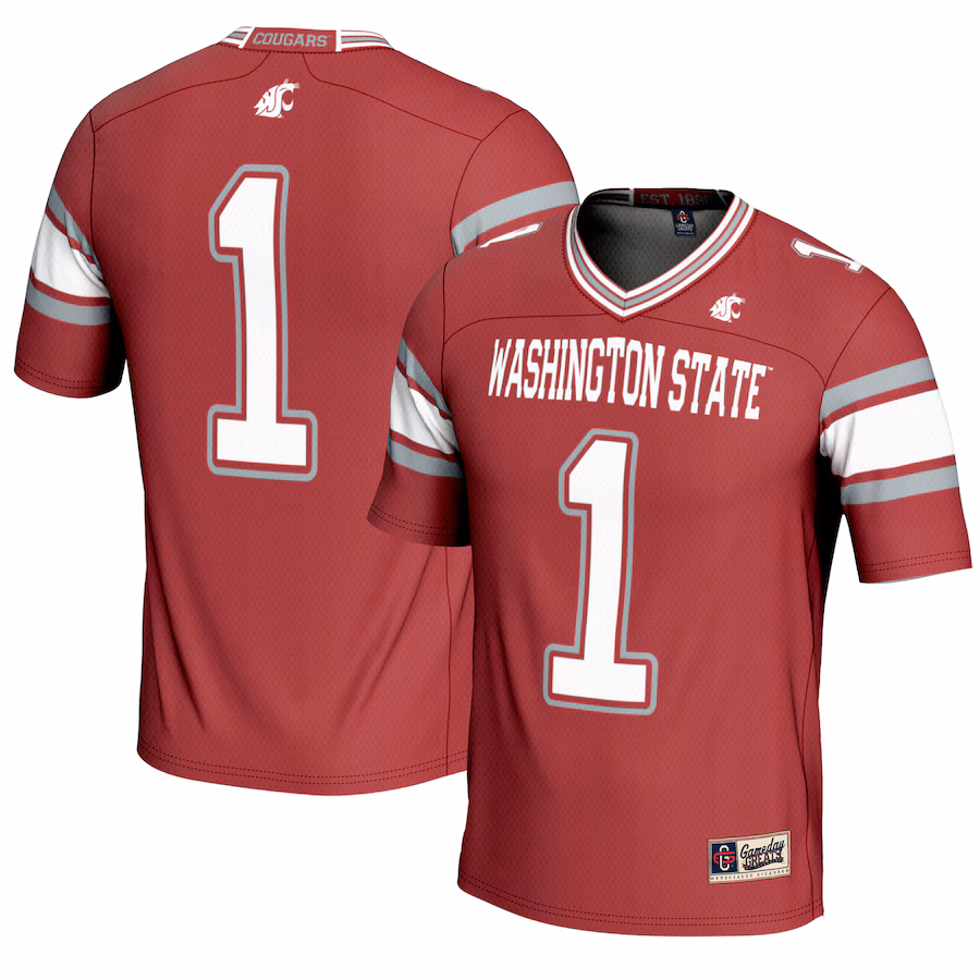 Men's GameDay Greats #1 Crimson Washington State Cougars Endzone Football Jersey - ujerseystore