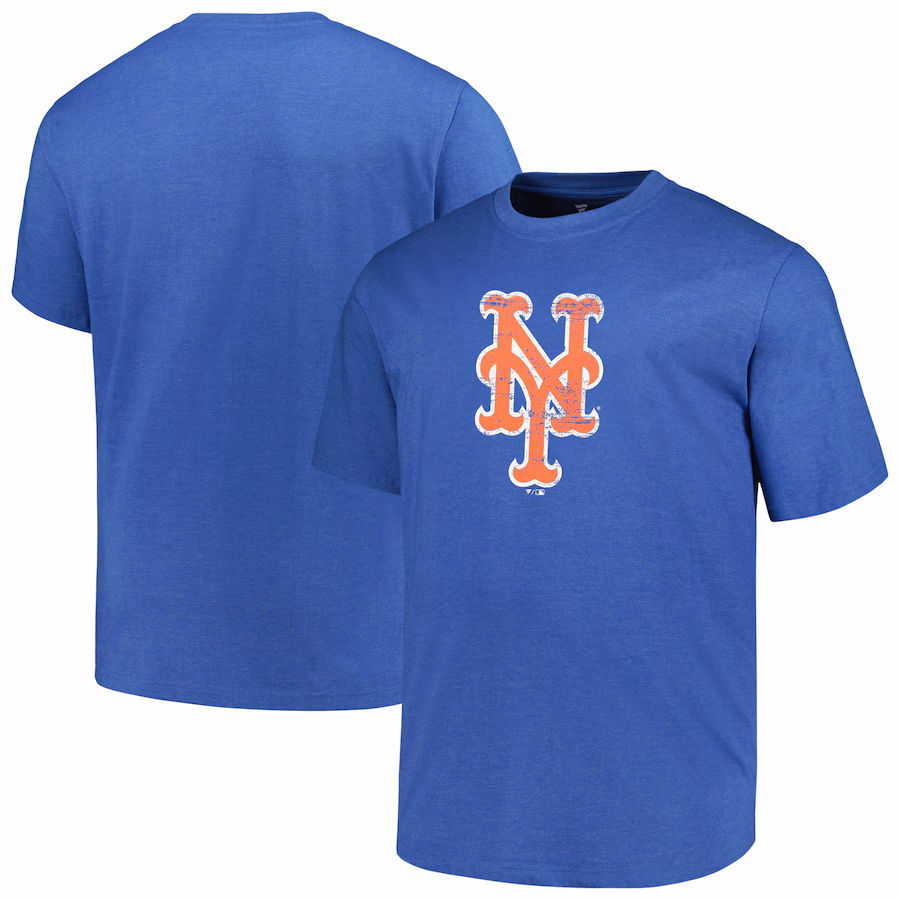 Men's New York Mets Profile Heather Royal Big & Tall Weathered Logo T-Shirt - ujerseystore