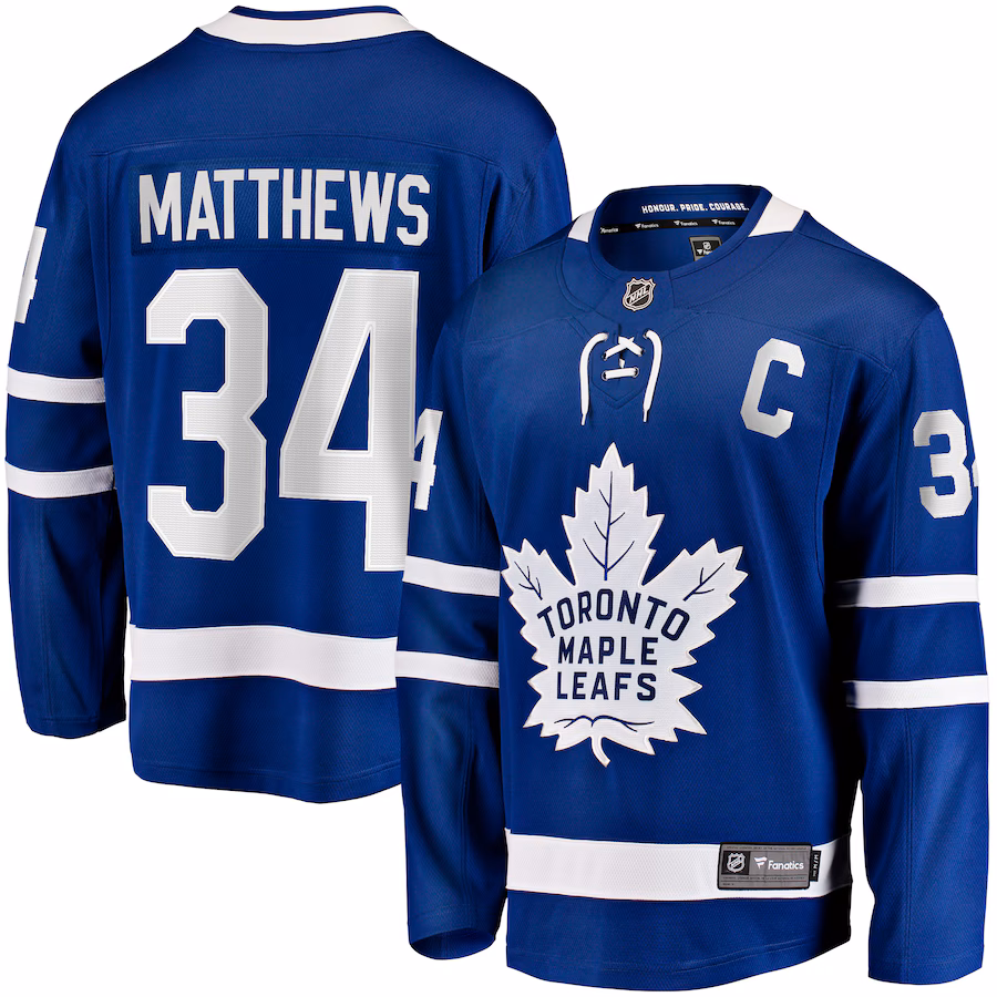 Men's Toronto Maple Leafs Auston Matthews Fanatics Blue Captain Patch Home Breakaway Player Jersey - ujerseystore
