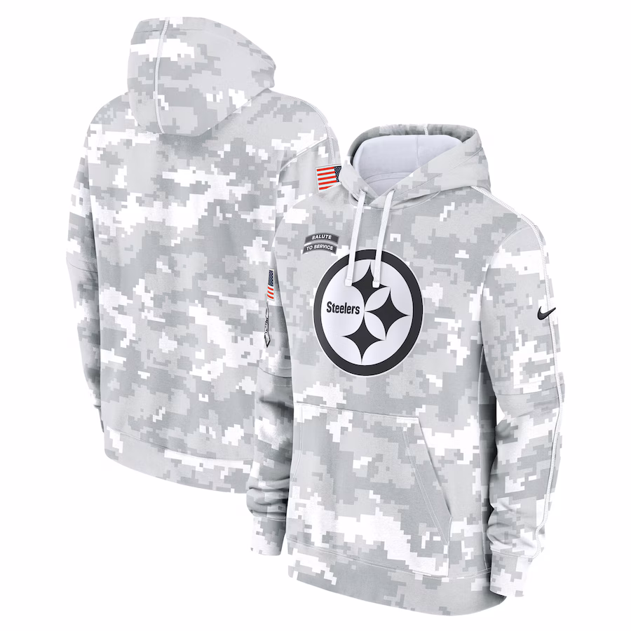 Men's Pittsburgh Steelers Nike Arctic Camo 2024 Salute to Service Club Fleece Pullover Hoodie - ujerseystore