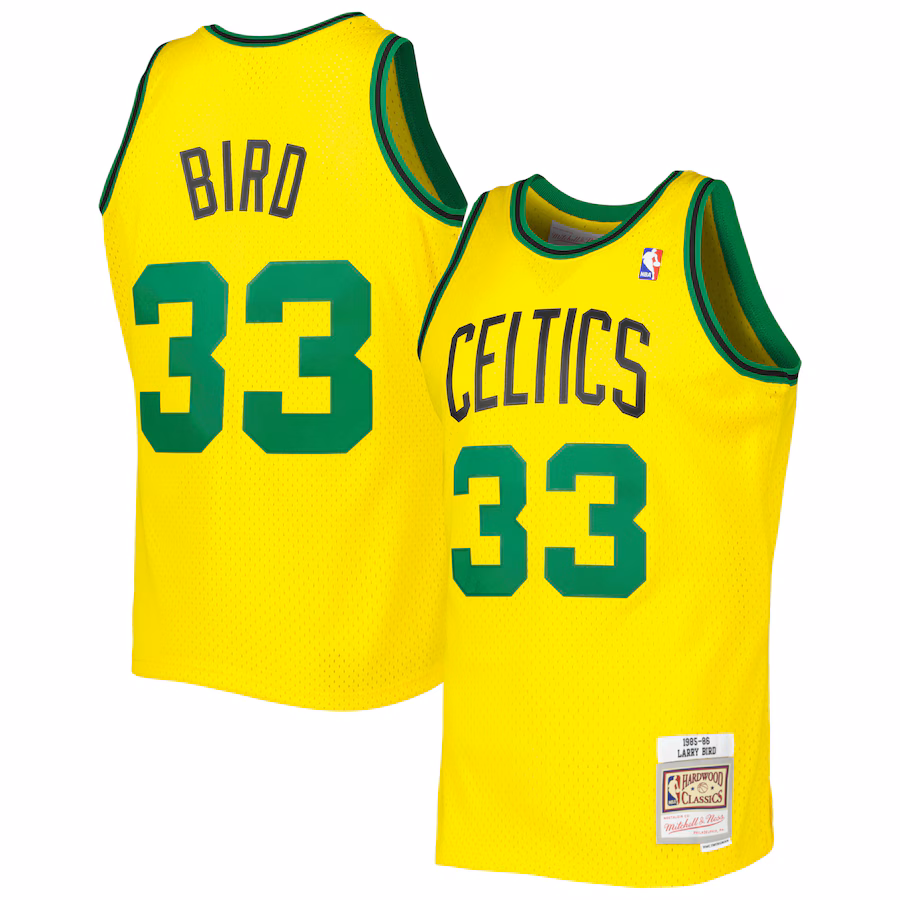 Men's Boston Celtics Larry Bird Mitchell & Ness Gold 1985-86 Hardwood Classics Reload 3.0 Swingman Jersey - ujerseystore