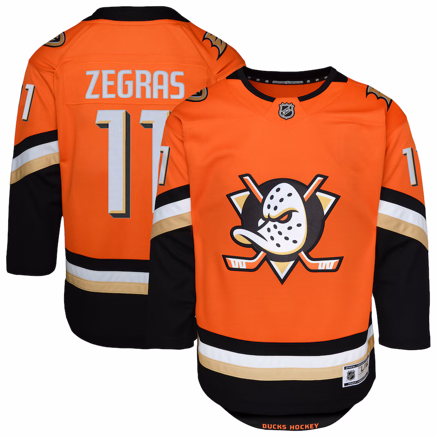 Youth Anaheim Ducks Trevor Zegras Orange Premier Player Jersey - ujerseystore