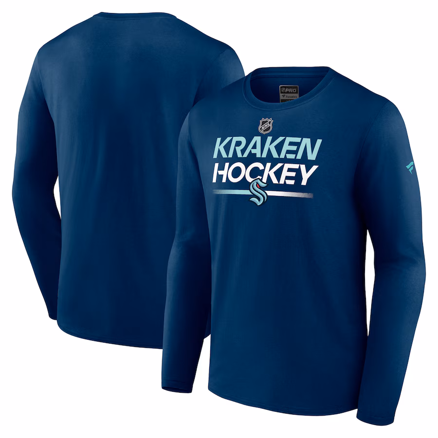Men's Seattle Kraken Fanatics Deep Sea Blue Authentic Pro Primary Long Sleeve T-Shirt - ujerseystore