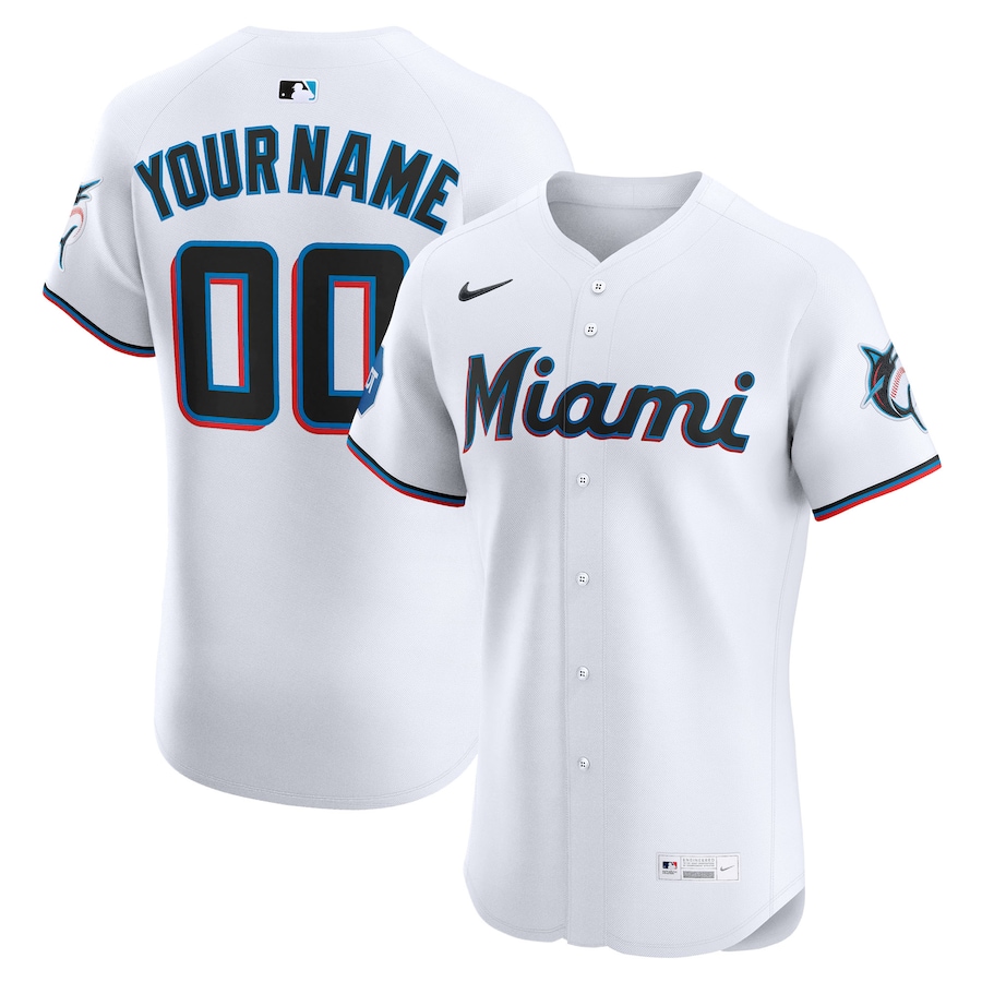 Men's Miami Marlins Nike White Home Elite Sponsor Patch Custom Jersey - ujerseystore