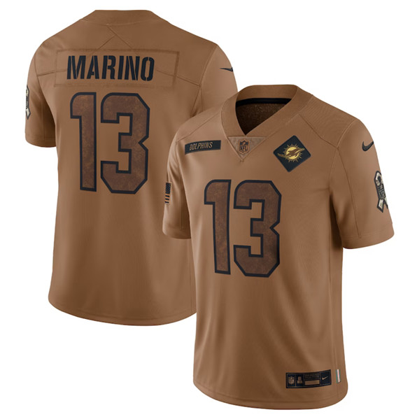 Men's Miami Dolphins #13 Dan Marino 2023 Brown Salute To Service Limited Football Stitched Jersey - ujerseystore