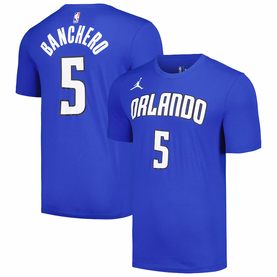 Men's Orlando Magic Paolo Banchero Jordan Brand Blue 2022/23 Statement Edition Name & Number T-Shirt - ujerseystore