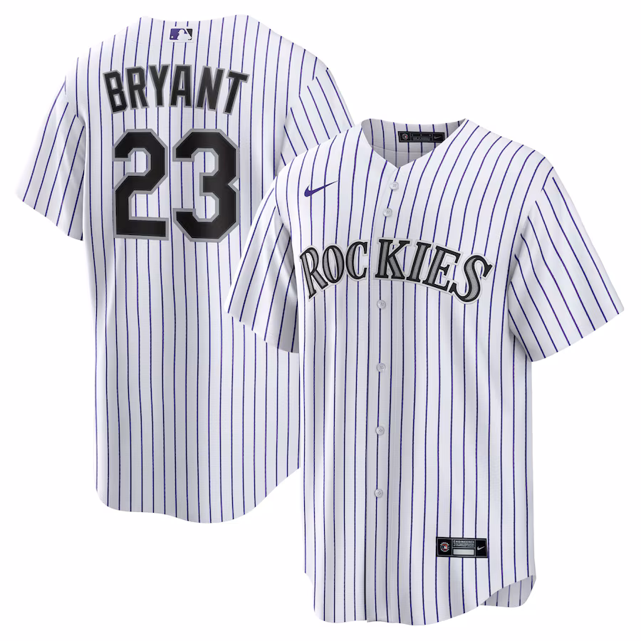 Men's Colorado Rockies Kris Bryant Nike White/Purple Replica Player Jersey - ujerseystore