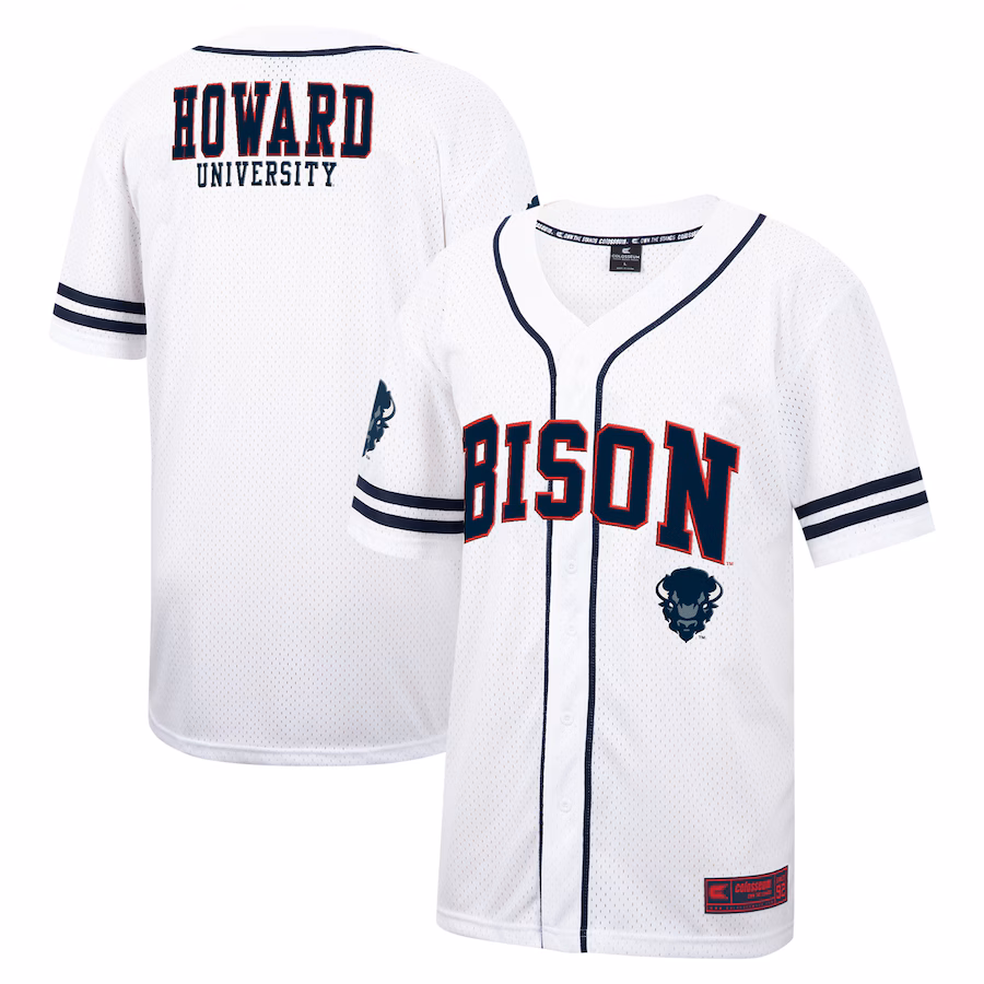 Men's Colosseum White Howard Bison Free Spirited Mesh Button-Up Baseball Jersey - ujerseystore