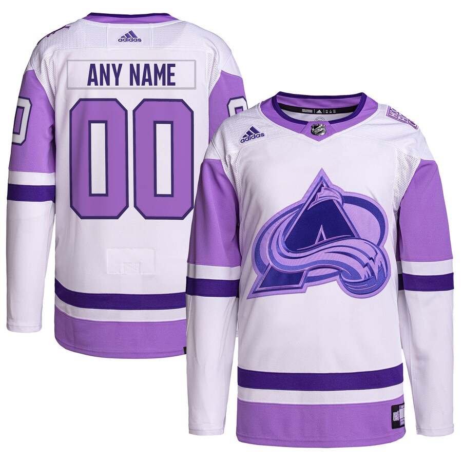 Men's Colorado Avalanche adidas White/Purple Hockey Fights Cancer Primegreen Authentic Custom Jersey - ujerseystore