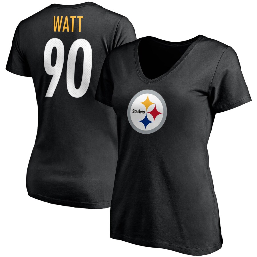Women's Pittsburgh Steelers T.J. Watt Fanatics Black Player Icon Name & Number V-Neck T-Shirt - ujerseystore