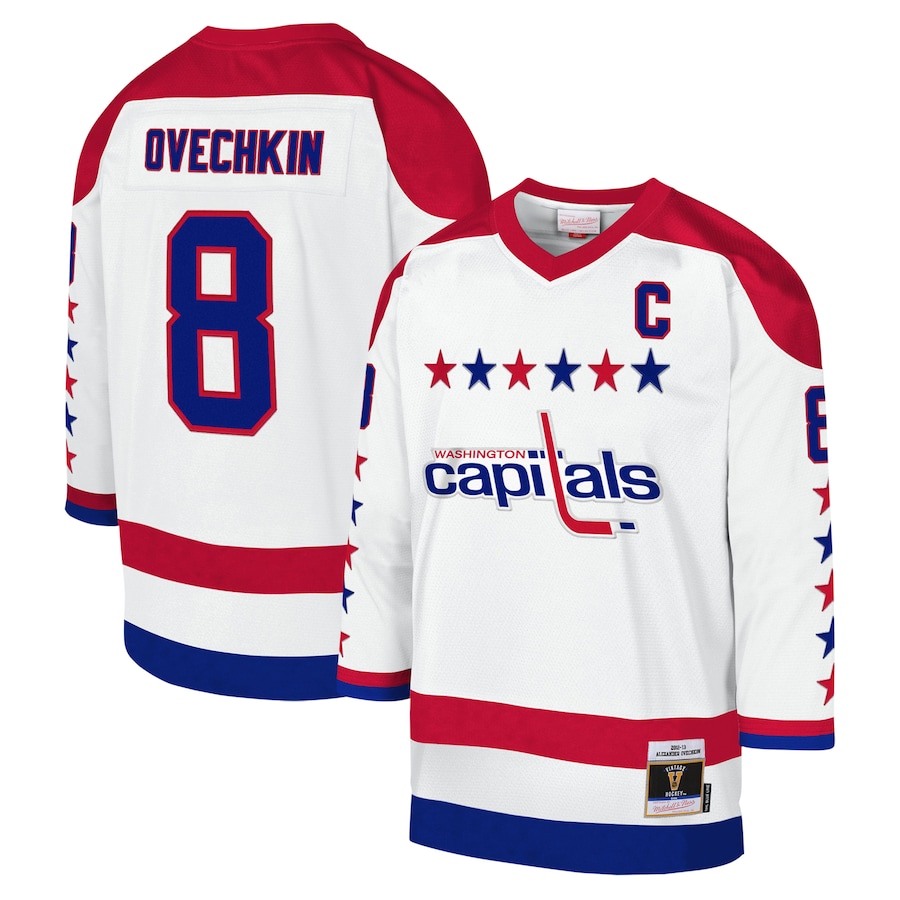 Youth Washington Capitals Alexander Ovechkin Mitchell & Ness White 2012-13 Blue Line Captain Patch Player Jersey - ujerseystore