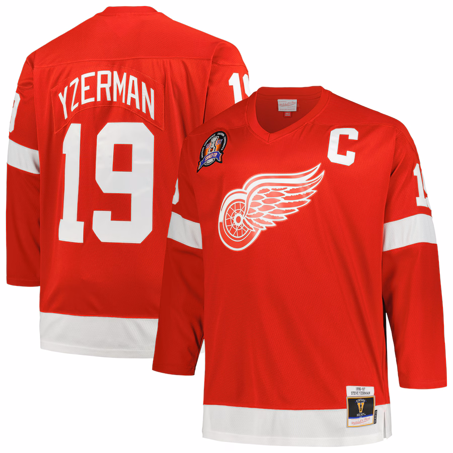 Men's Detroit Red Wings Steve Yzerman Mitchell & Ness Red Big & Tall Captain Patch Blue Line Player Jersey - ujerseystore