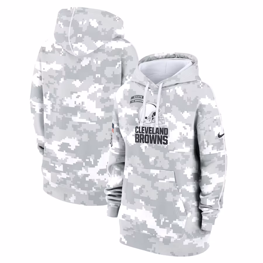 Women's Cleveland Browns Nike Arctic Camo 2024 Salute To Service Club Fleece Pullover Hoodie - ujerseystore