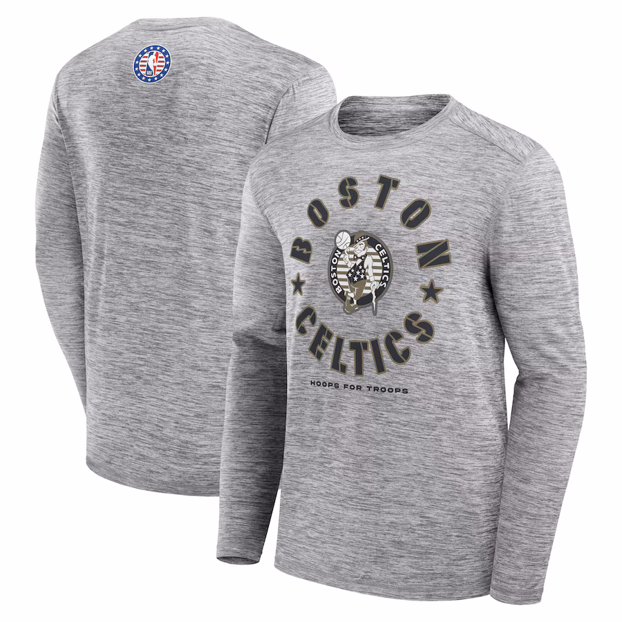 Men's Boston Celtics Fanatics Heather Gray NBA Hoops for Troops Long Sleeve T-Shirt - ujerseystore