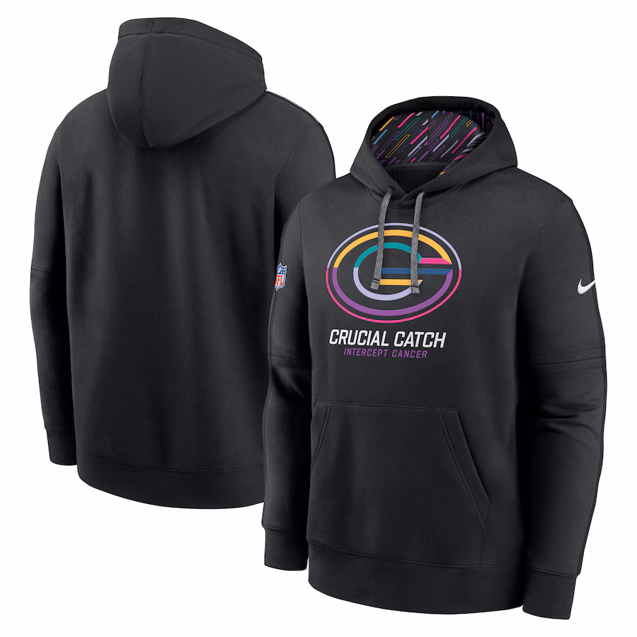 Men's Green Bay Packers Nike Black 2024 NFL Crucial Catch Club Pullover Hoodie - ujerseystore
