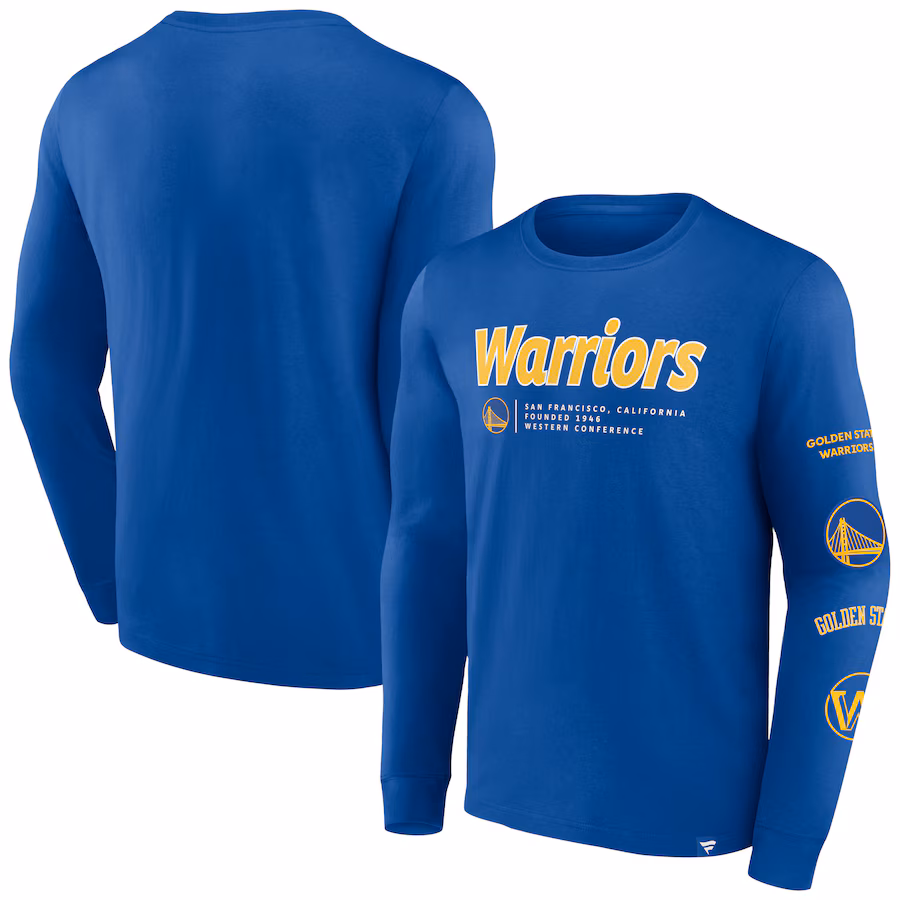 Men's Golden State Warriors Fanatics Royal Baseline Long Sleeve T-Shirt - ujerseystore