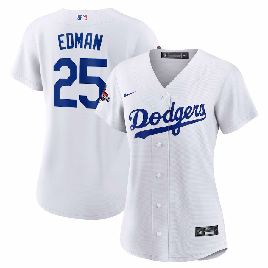 Women's Los Angeles Dodgers Tommy Edman Nike White 2024 World Series Champions Home Replica Player Jersey - ujerseystore