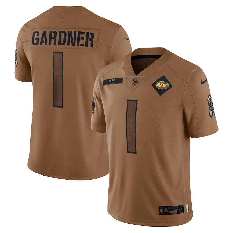Men's New York Jets Ahmad Sauce Gardner Nike Brown 2023 Salute To Service Limited Jersey - ujerseystore