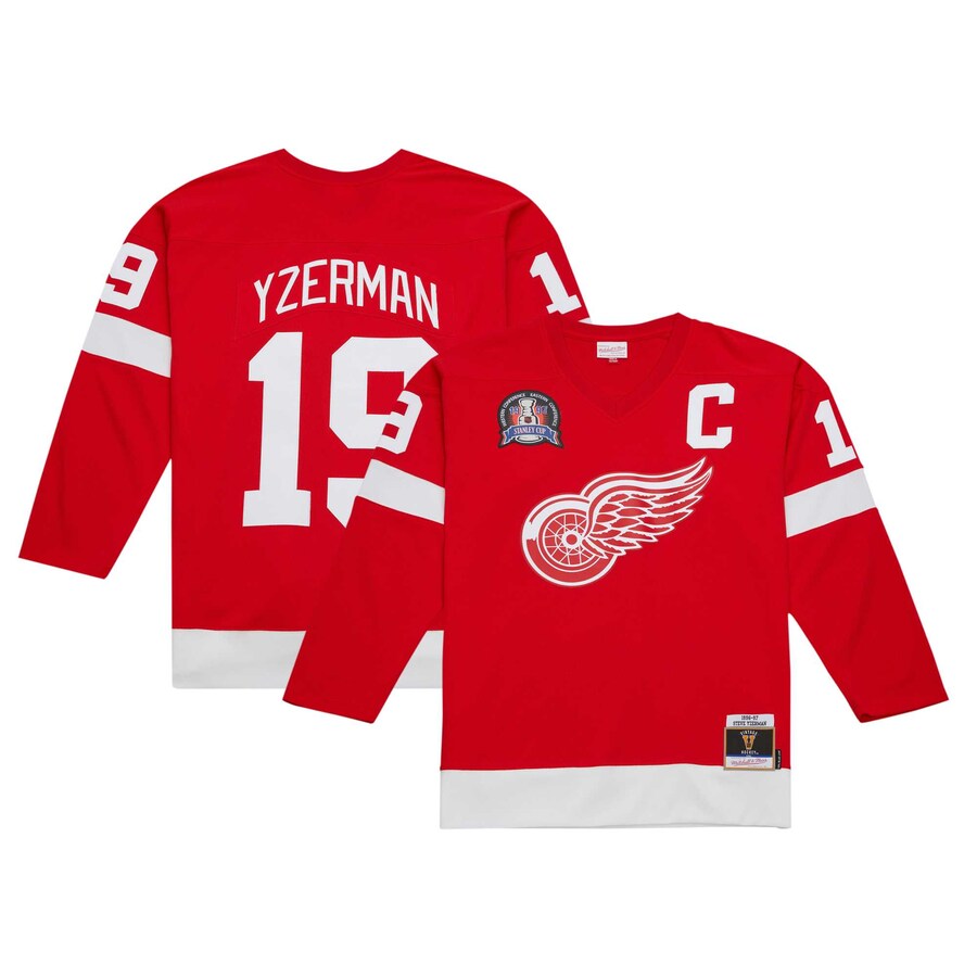 Men's Detroit Red Wings Steve Yzerman Mitchell & Ness Red 1996 Blue Line Player Jersey - ujerseystore