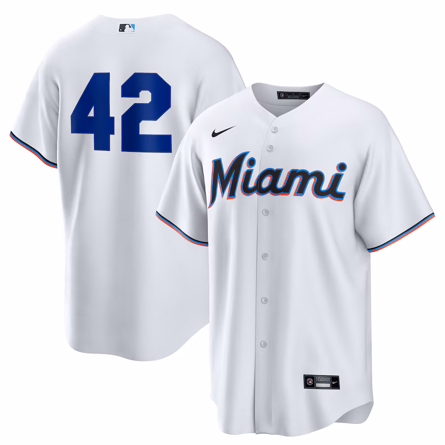 Men's Miami Marlins Nike White Home 2025 Jackie Robinson Day Replica Jersey - ujerseystore