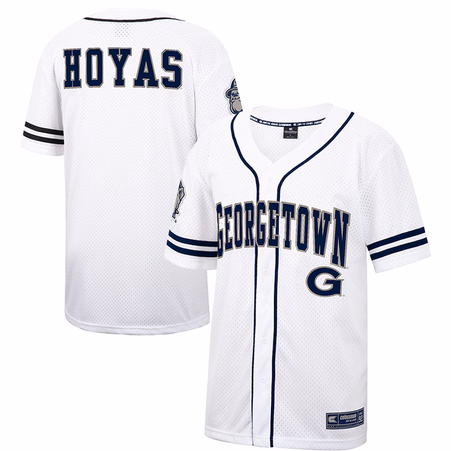 Men's Colosseum White Georgetown Hoyas Free Spirited Mesh Button-Up Baseball Jersey - ujerseystore