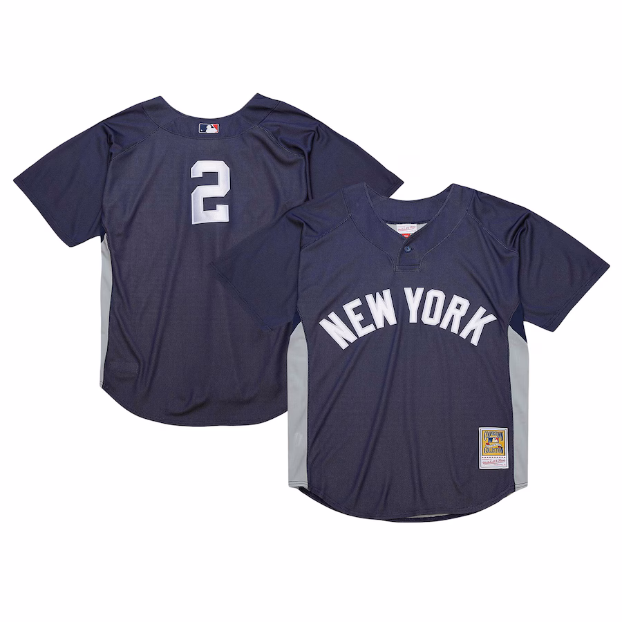 Men's New York Yankees Derek Jeter Mitchell & Ness Navy Cooperstown Collection Batting Practice Jersey - ujerseystore