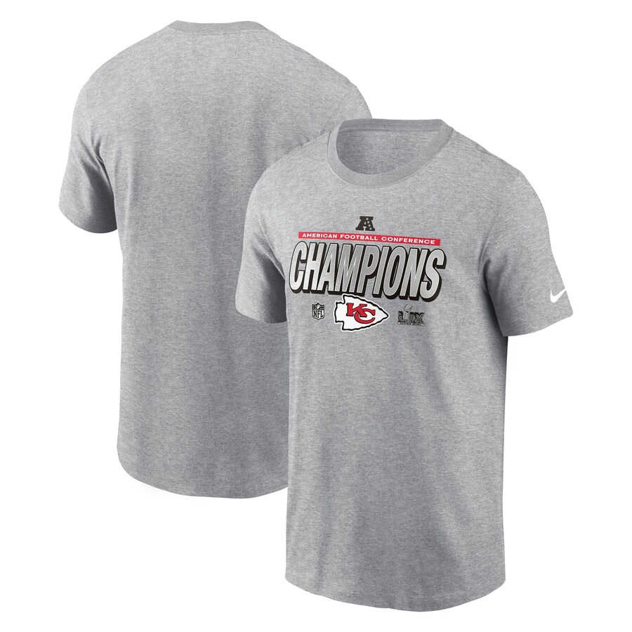 Men's Kansas City Chiefs  Nike Heather Gray 2024 AFC Champions Locker Room Trophy Collection T-Shirt - ujerseystore