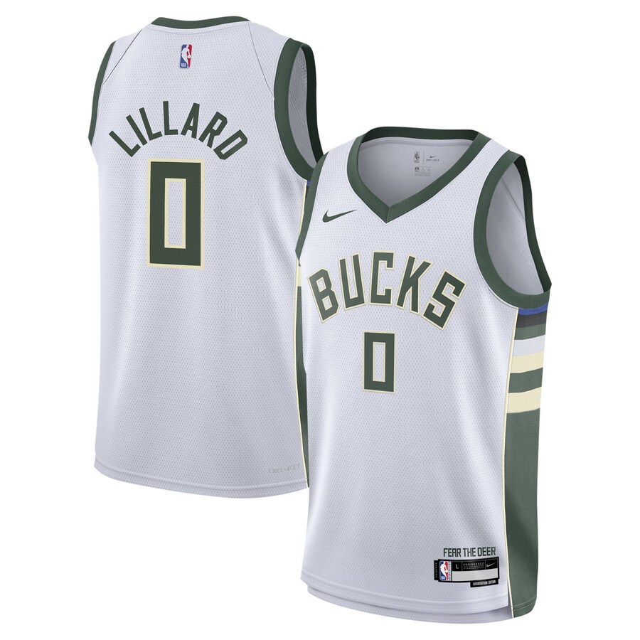 Youth Milwaukee Bucks Damian Lillard Nike White Swingman Jersey - Association Edition - ujerseystore