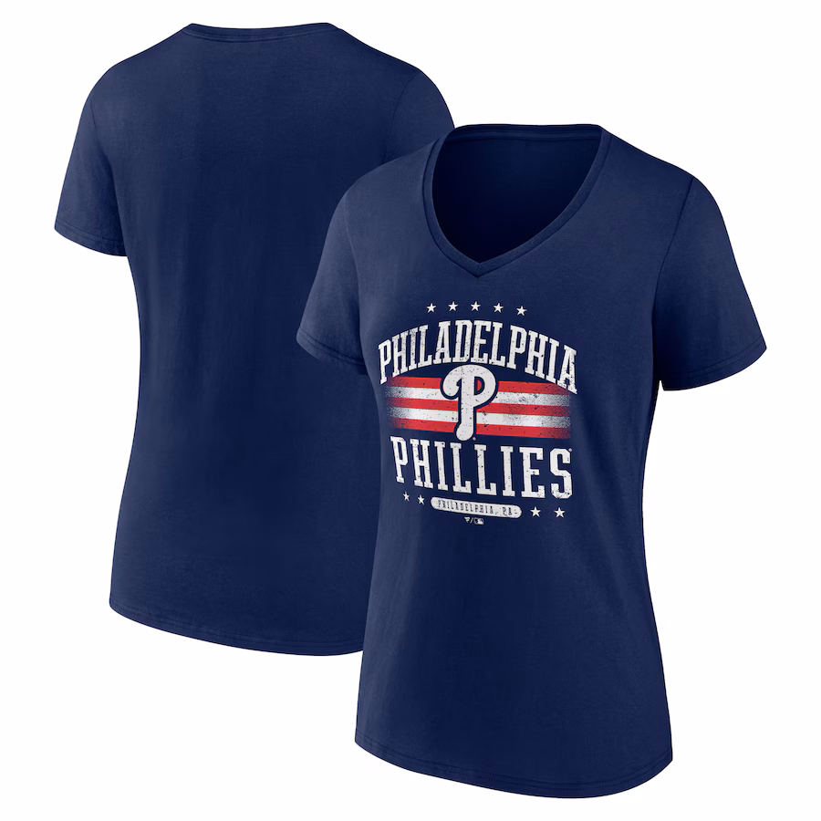 Women's Philadelphia Phillies Navy Americana Team V-Neck T-Shirt - ujerseystore